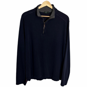 J Crew Men's Quarter-Zip Sweater Size L Navy Grey Cotton Soft Preppy Academia
